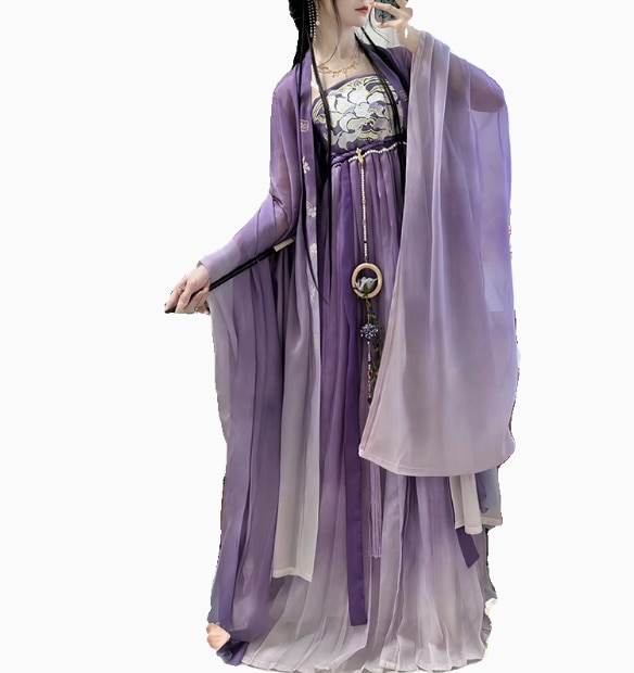 紫嫣漢服女唐製斉胸大袖シャツ刺繍日常仙気訶子スカート春夏秋モデル