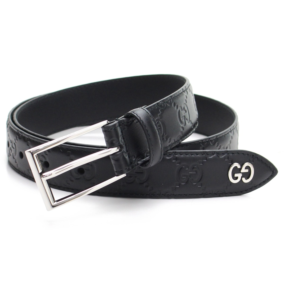 474313-CWC1N-1000-90 シグネチャー レザー フォーマルスクエア ベルトユニ