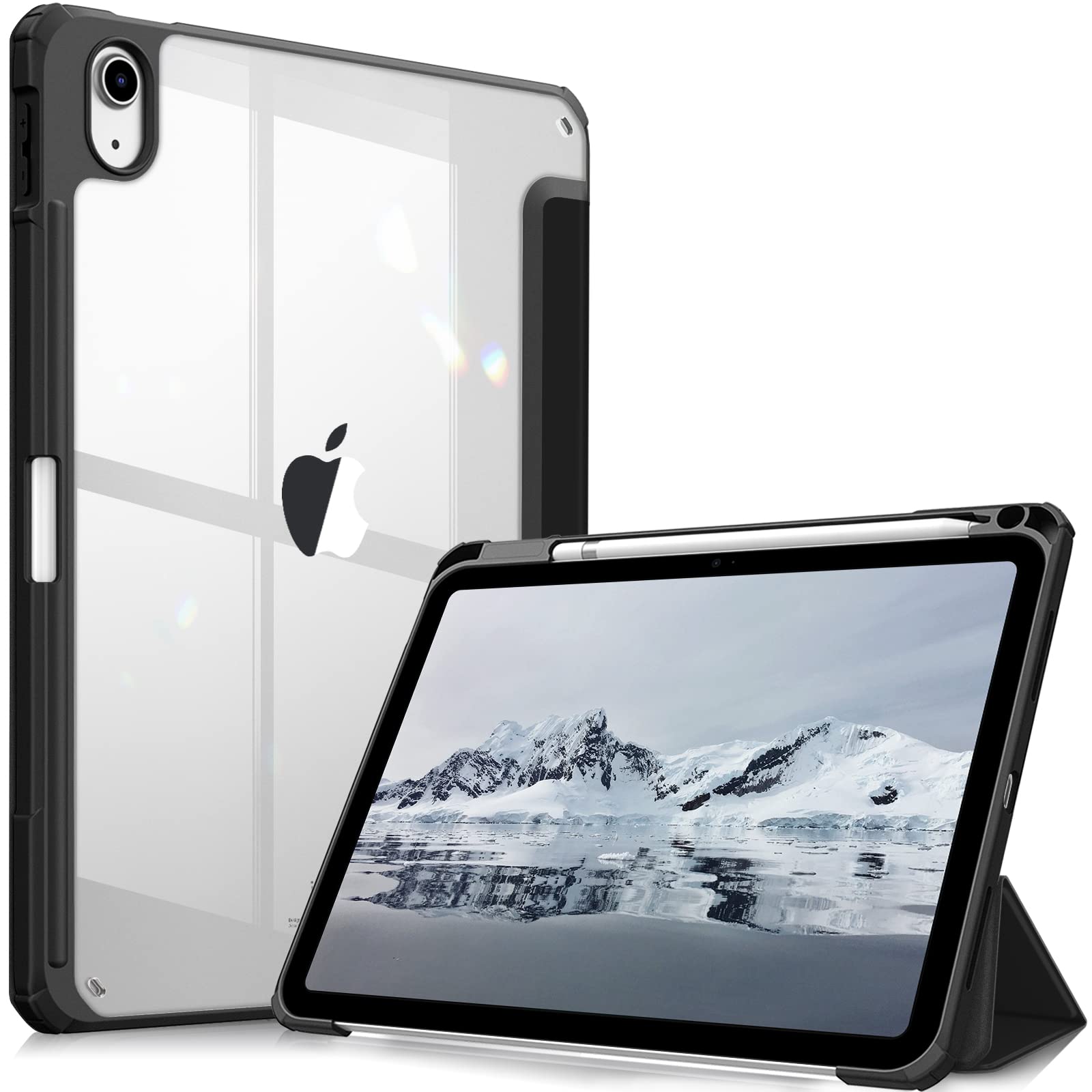 Fintie iPad 第10世代 ケース 2022 10.9 インチ 透明バックカバー Apple Pencil 収納可能 三つ折スタンド スリープ機能 軽量 薄型 傷つけ防止 PU合成レザー TP