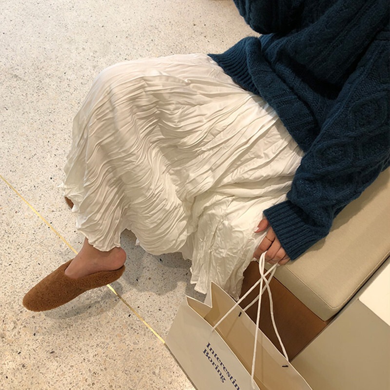 スカート レディース クリンクルプリーツ 無地 韓国 ウエストゴム ミモレ丈 ひざ下 Aライン ハイウエスト かわいい 大人可愛い きれいめ シンプル 大人 上品 おしゃれ お洒落 ラブリー キュート