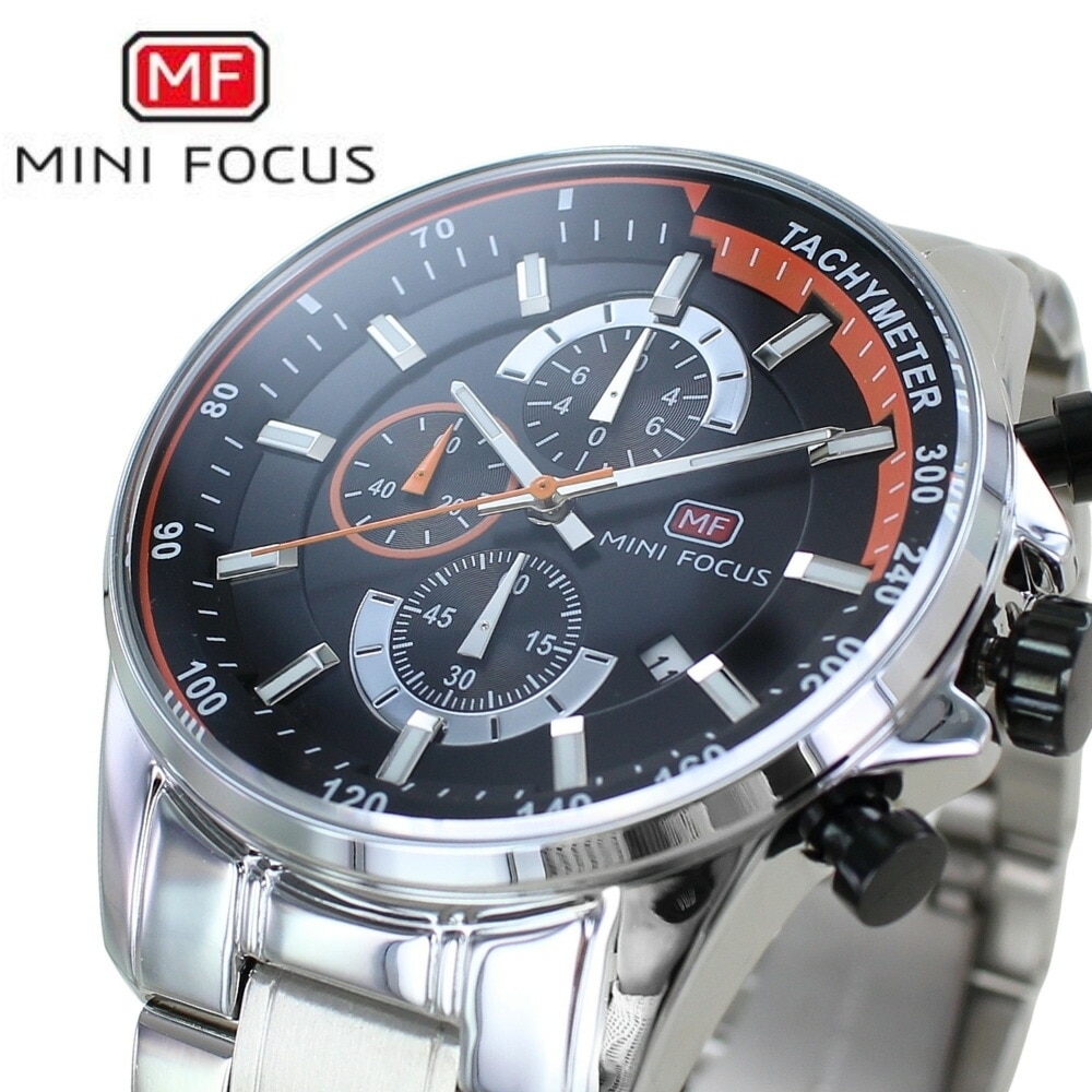 正規品 MINI FOCUS メンズ腕時計 クロノグラフ クォーツ 日付表示 ステンレスバンド かっこいい 腕時計 手表 メンズ 父の日 黒文字盤 高級感 おしゃれ ビジネス 大人 カジュアル 誕生日