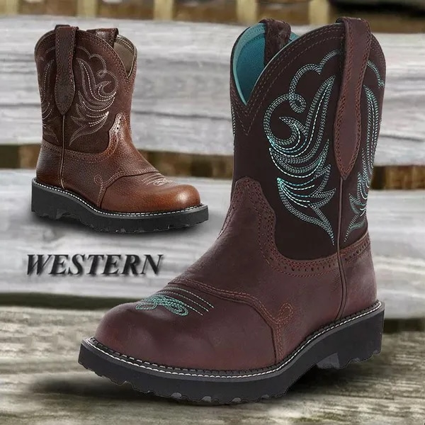 Womens Fashion Retro Embroidered Boots PU Leather Boots Man Cowboy Boots Western Knight Boots Lady C