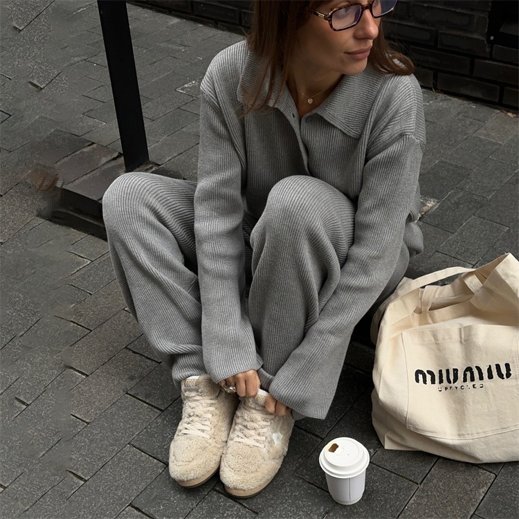 早い者勝ち AWニットセット ハイウエストカジュアルパンツ+シンプルトップス 2点