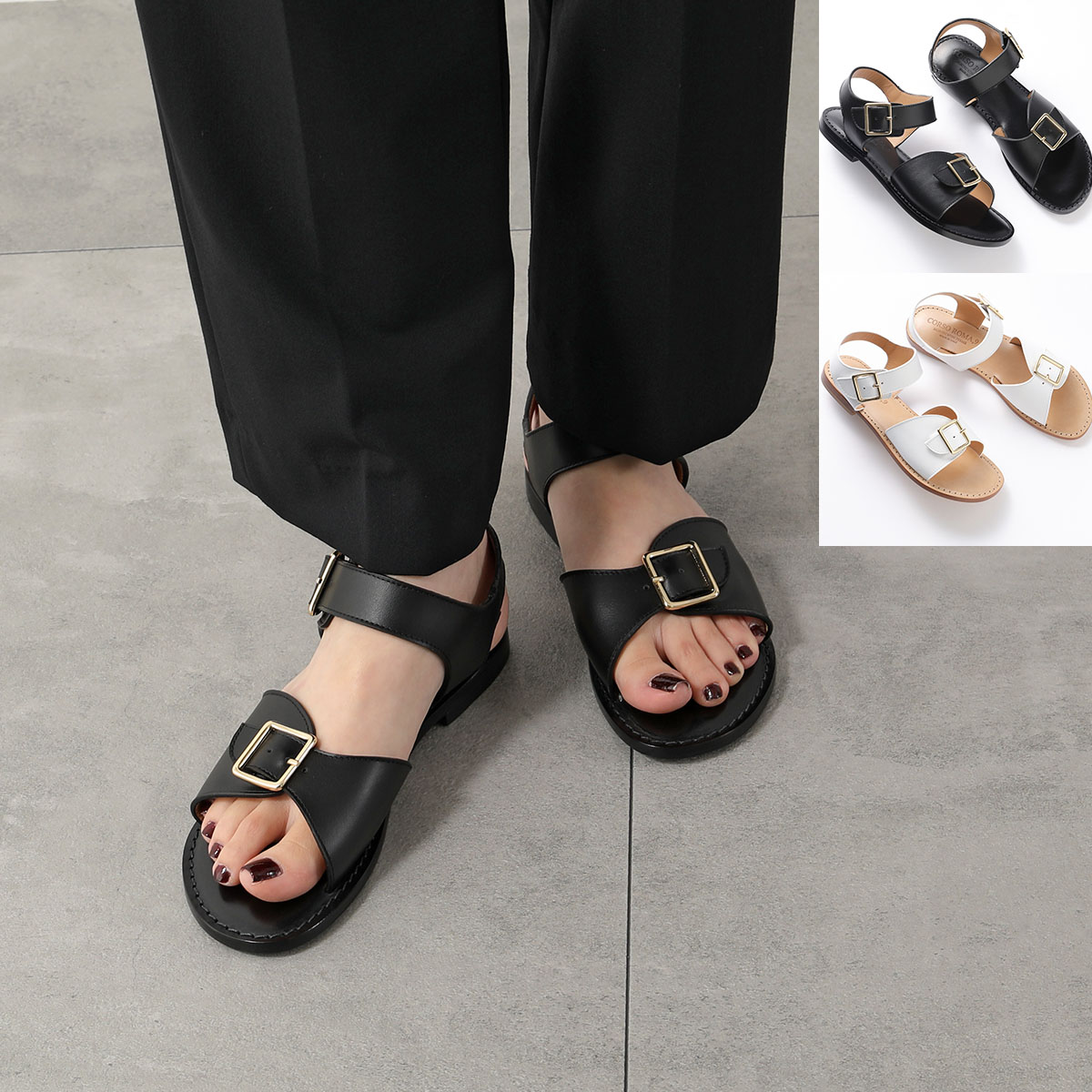 CORSO ROMA 9 コルソローマ ノーヴェ サンダル S/B10 レディース レザー ストラップ フラットサンダル シューズ 靴 カラー2色