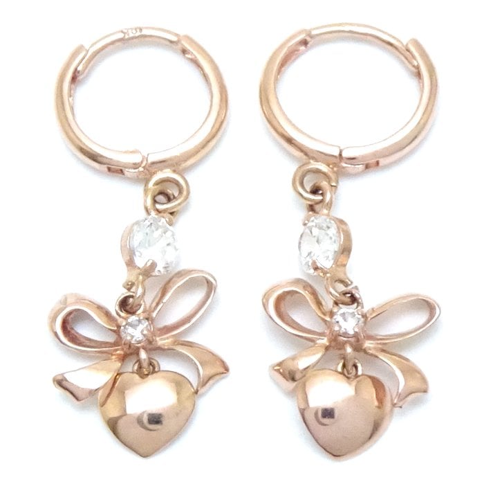 リボンハート ピアス キュービックジルコニア K10PG ピンクゴールド/28087【中古】ピアス