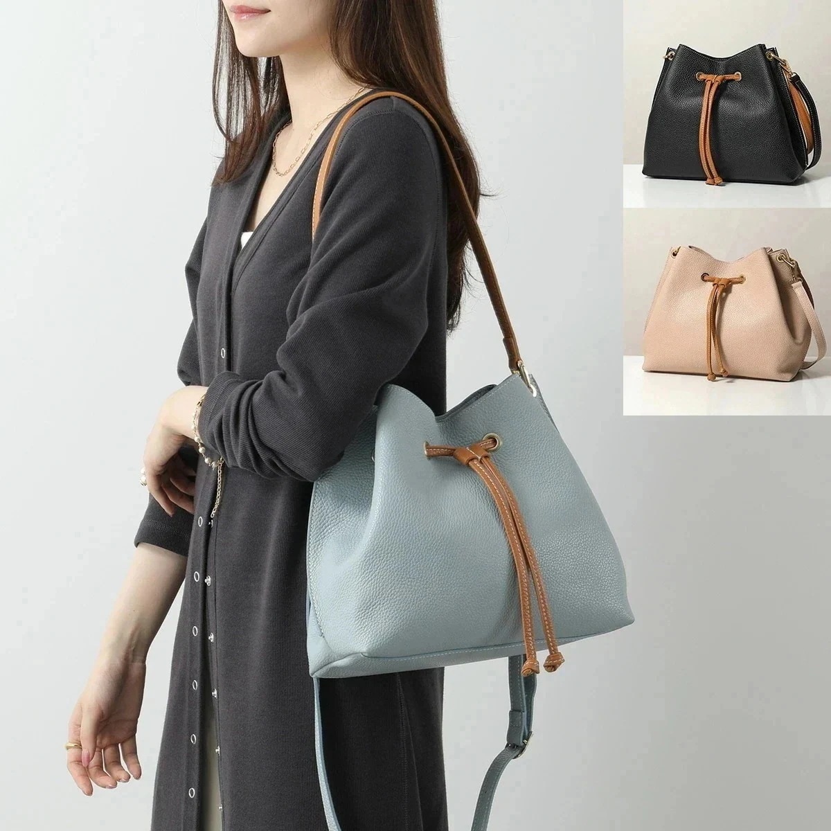 MARCO BIANCHINI マルコビアンキーニ ショルダーバッグ K00900 レディース 2way レザー 巾着 バイカラー クロスボディ 鞄 カラー3色 【mega】