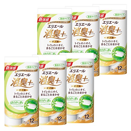 エリエール トイレットペーパー 消臭プラス(+) 25m72ロール(12ロール6パック) ダブル パルプ100% ほのかに香る ナチュラルク