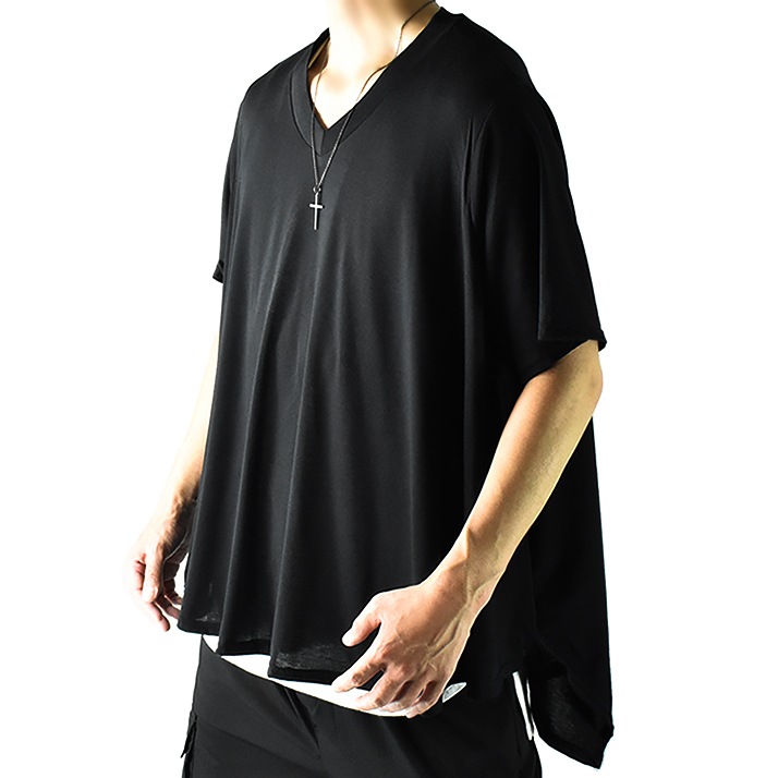 V系 ファッション メンズ モード系 夏 Tシャツ 半袖 オシャレ ドレープ カットソー トップス レディース ユニセックス フレアシルエット 無地Tシャツ 薄手 Vネック VネックTシャツ 夏服