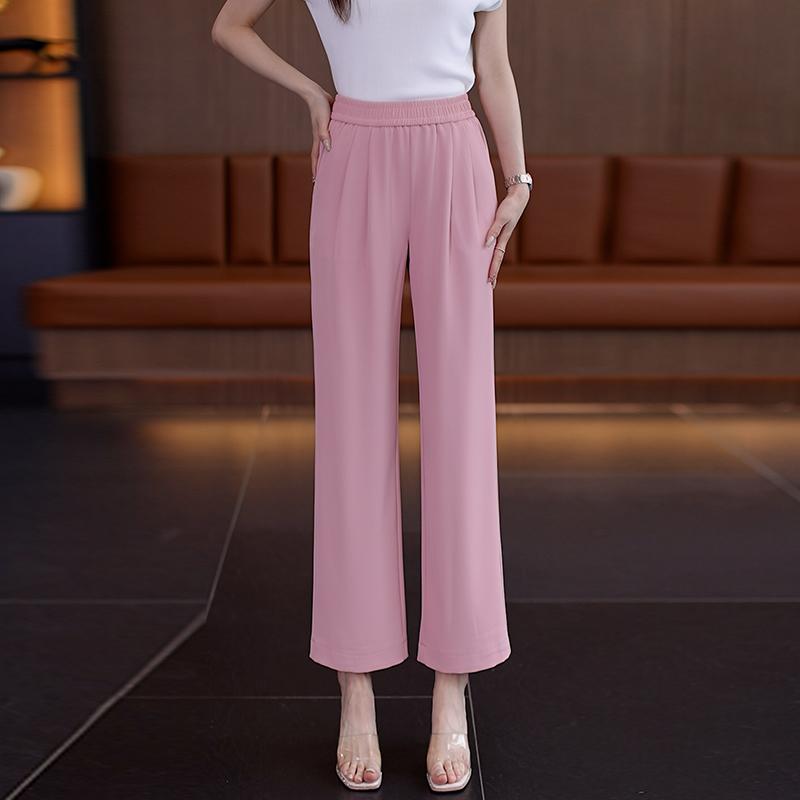 レディース ファッション おしゃれ 九分丈 ひんやり 涼しい 快適 ワイドレッグ パンツ 夏 薄手 涼しい ハイウエスト ストレート パンツ 通気性 快適 クール パンツ