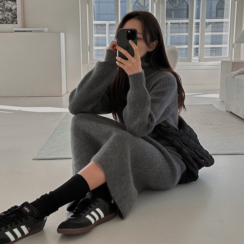 ミューリンハイネック集業ニットワンピース