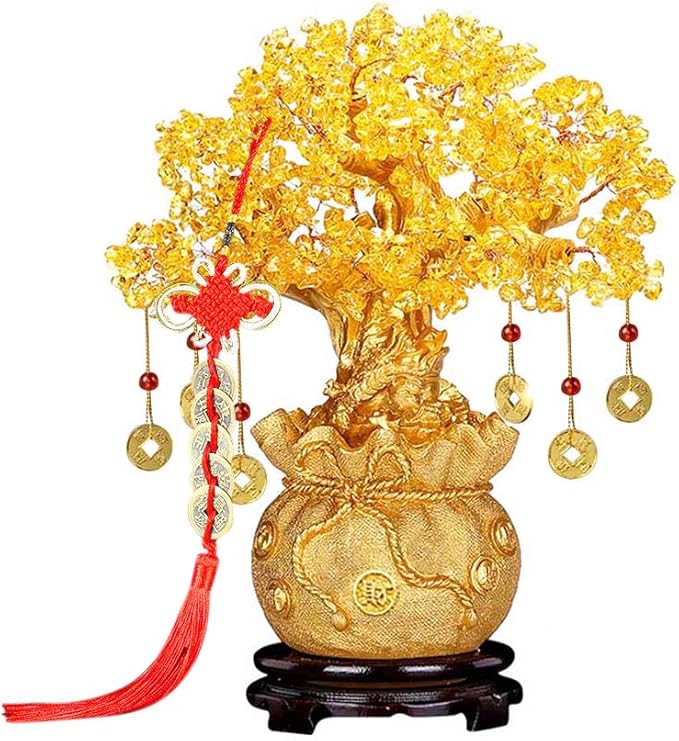 フォーチュンツリー 金木犀 シトリン 五帝 金運 風水用品 室内装飾 金運祈願 開運 商売繁盛 祈願 エネルギーストーン ありがとう 新年 贈り物 (ゴールド ゴールドイーグル XL)