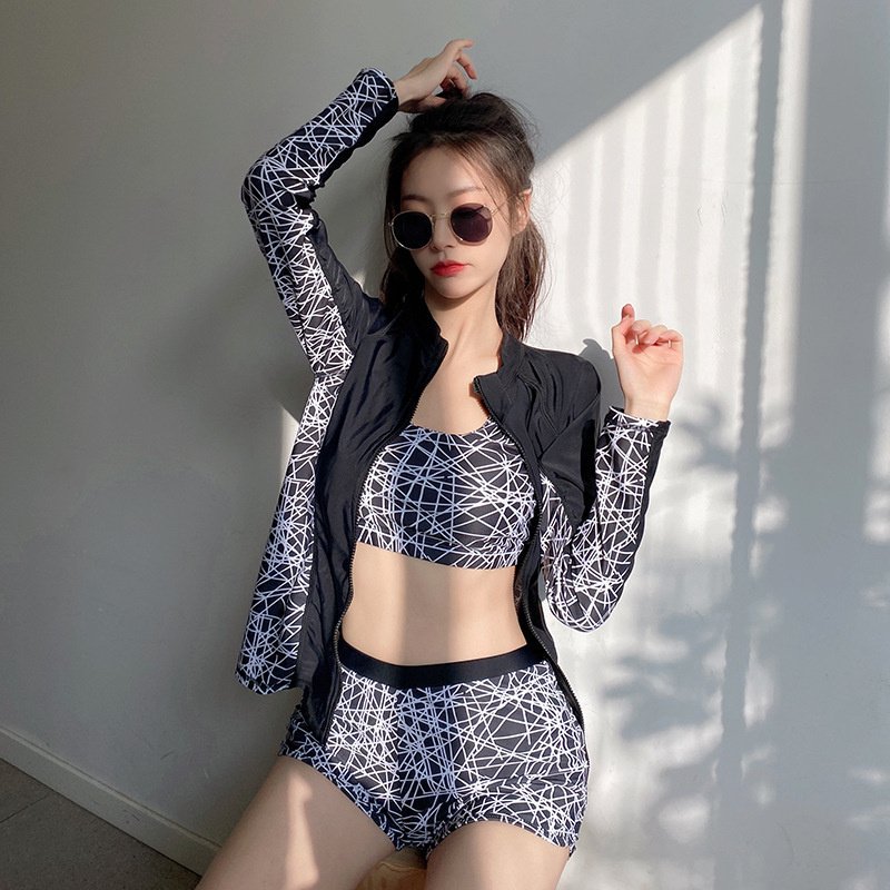 品質良い 水着セット 5点セット新作 ラッシュガード 長袖 日焼け防止 体型カバー ハイウエスト ダイビングスーツ 韓国風 ブラック フィットネス水着 海 ビーチ バレンタイン プレゼント