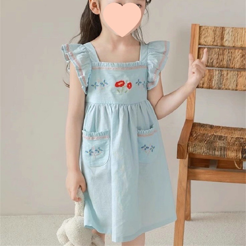 【1つ買うと10つ無料】女の子のスカート刺繍ポケットドレスプリンセススカート2025夏の服服38歳