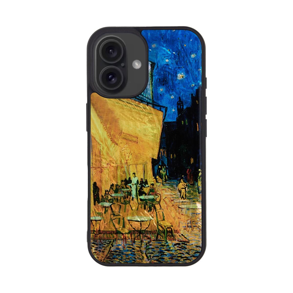 ikins iPhone 16 ケース 天然貝 ゴッホ [ パール 光沢 表面コーティング加工 着脱しやすい ストラップホール付き ワイヤレス充電 ] 名画シリーズ アイフォン 保護カバー 夜のカフェ