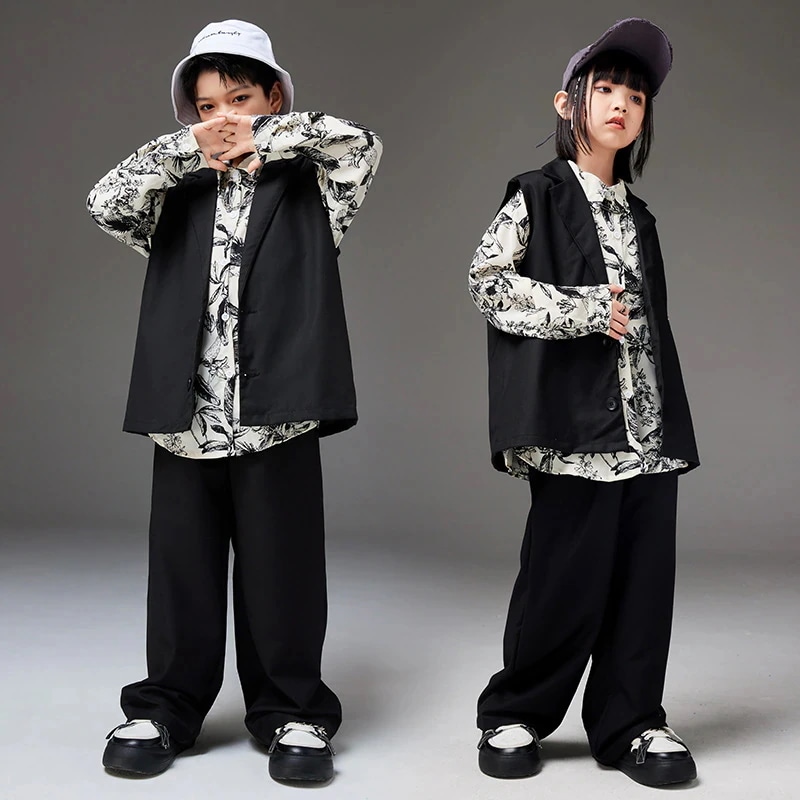 子供のストリートダンストレンディな服ヒップホップパフォーマンススーツスーツガールキャットウォークベストジャズダンスパフォーマンス服