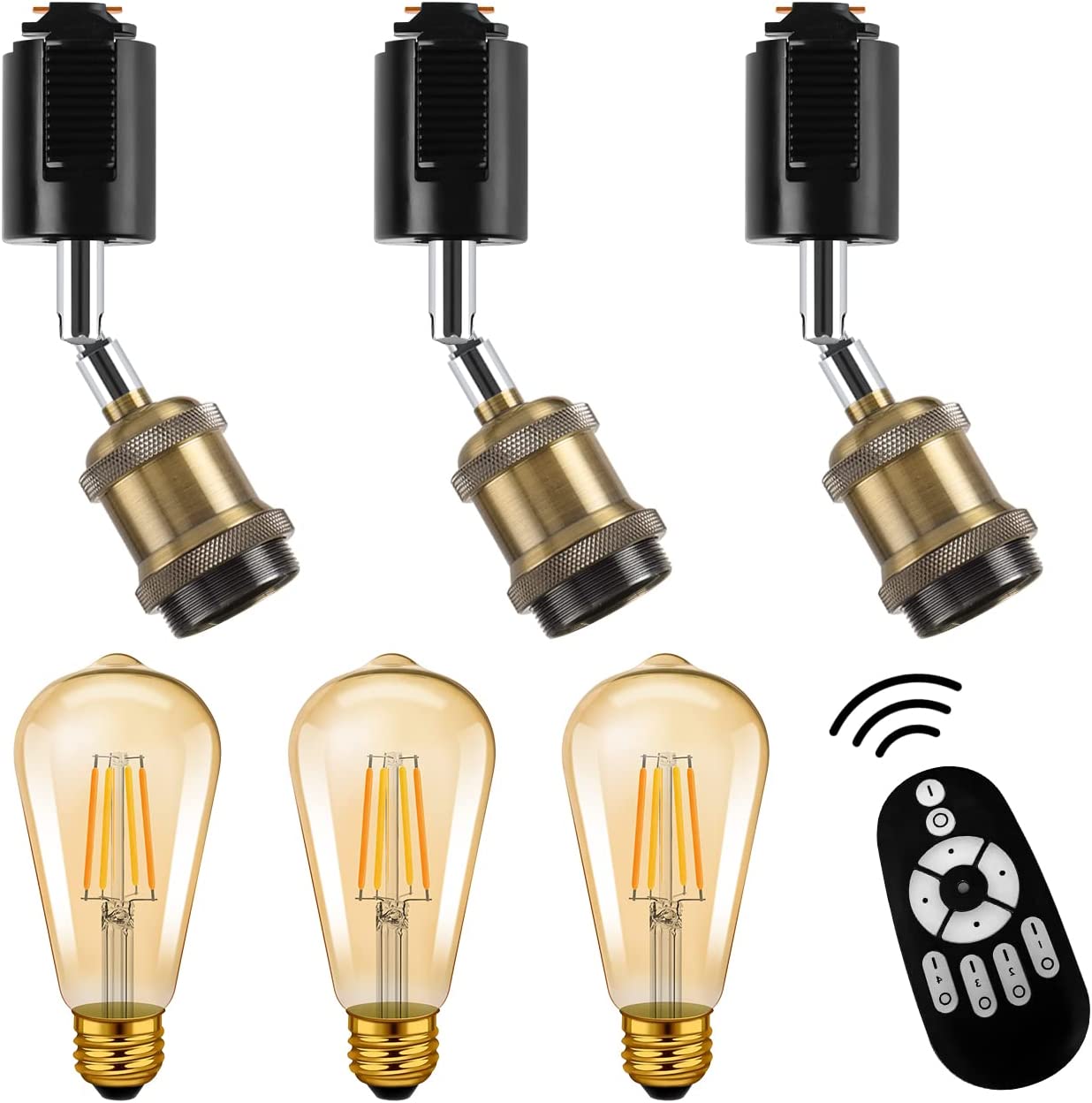 ダクトレールライト ペンダントライト 3灯セット E26口金 LED電球付き 調光調色 エジソン電球 60W形相当 昼光色 昼白色 電球色 常夜灯 照明器具 ダクトレール用 リモコン付き 天井照明