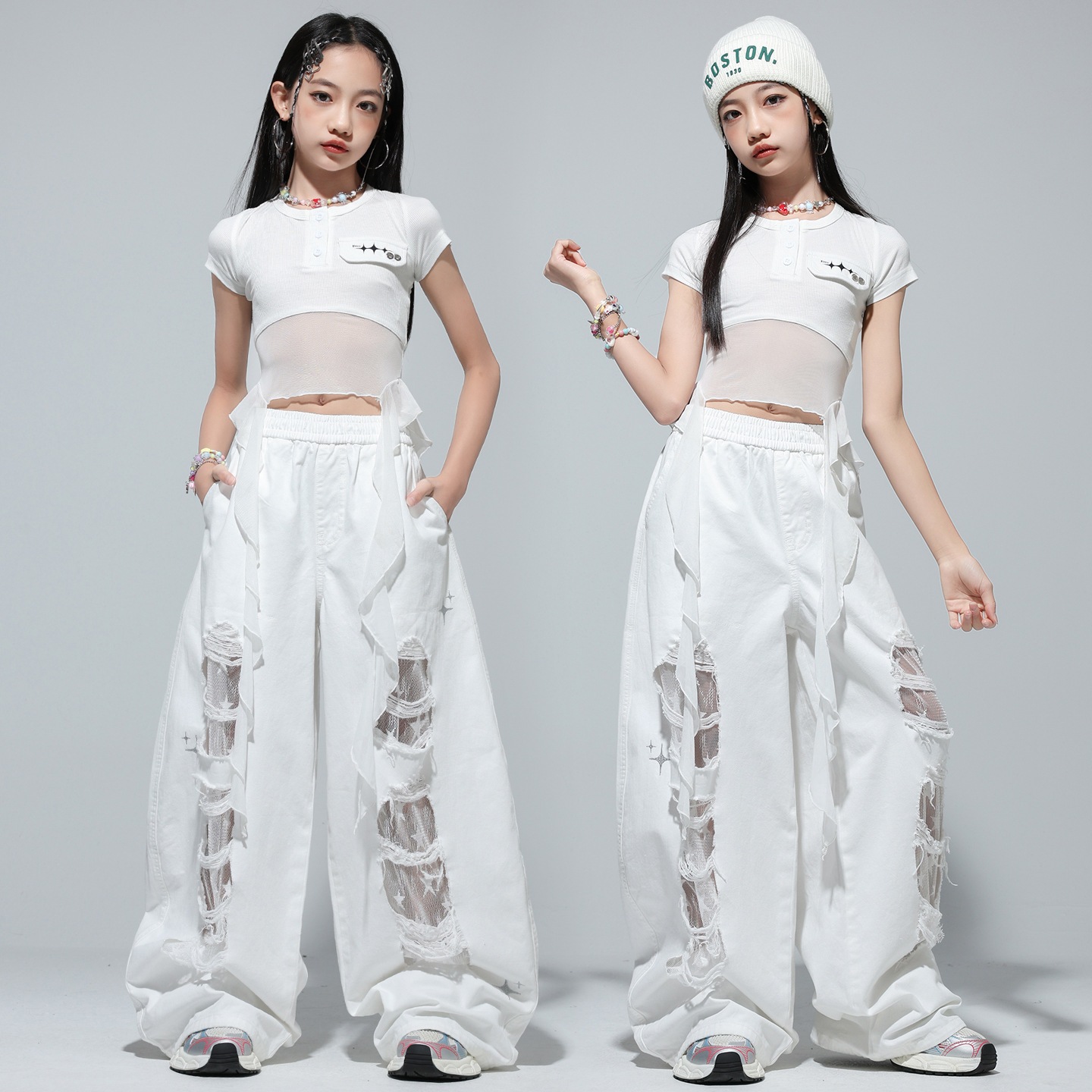 2026年 女の子用ジャズダンスコスチュームサマーストリートダンス小学生用キャットウォークパフォーマンス衣装ダンスガールグループパフォーマンス衣装