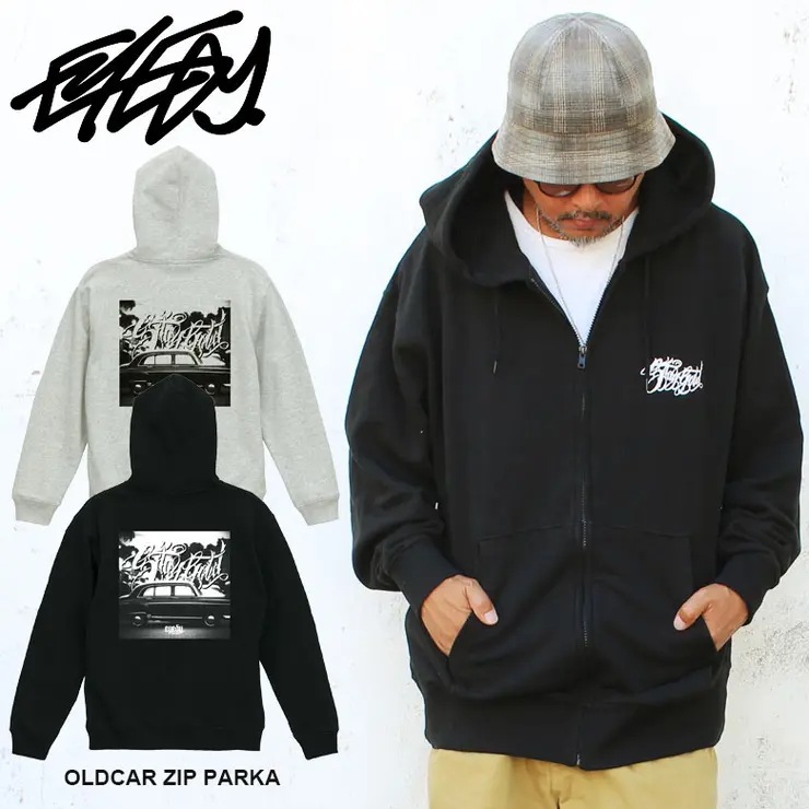 EYEDY アイディー OLDCAR ZIP PARKA ジップパーカー プリント アウター ブランド ビッグサイズ 大きいサイズ L XL おしゃれ ストリート 綿 コットン デザイン プリント か
