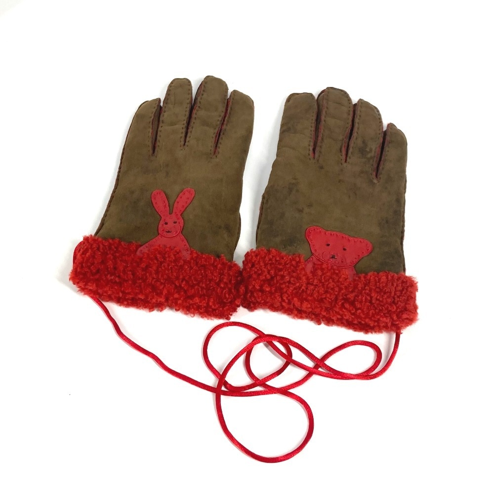 手袋 クマ ベア うさぎ ラビット グローブ 紐付き スエード レッド