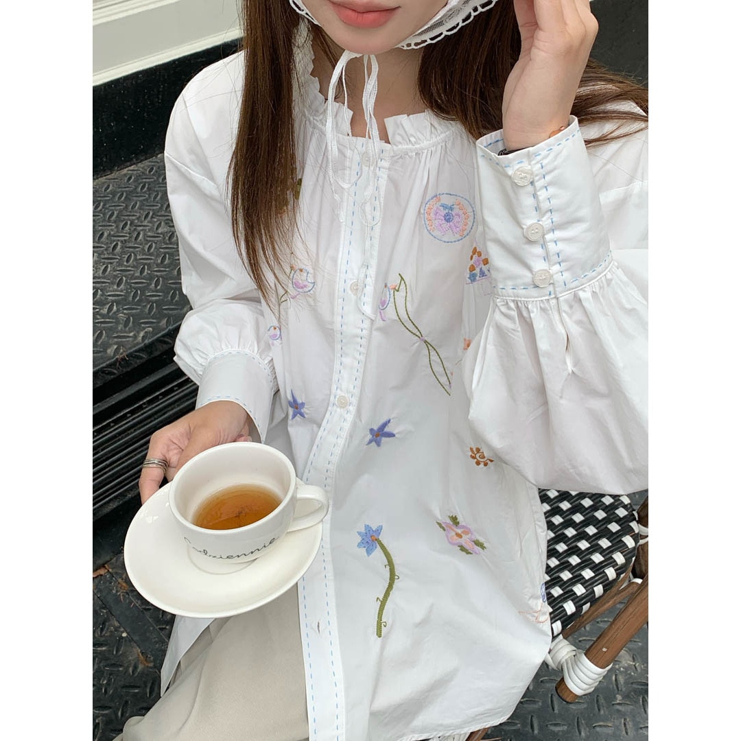 Gagd Tuileriesガーデンカラフルな刺繍レースホリデールーズフレンチホワイトシャツのスリミングトップ 5,389円