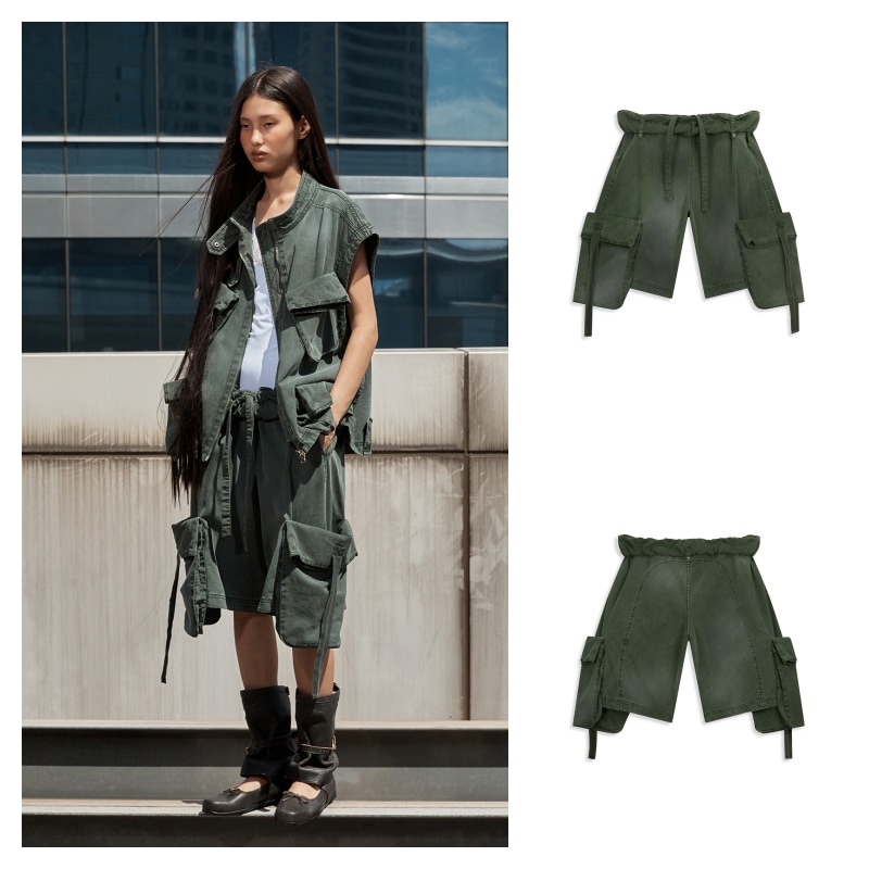 【OPEN Yy】 ROLLED WAIST CARGO SHORTS : KHAKI