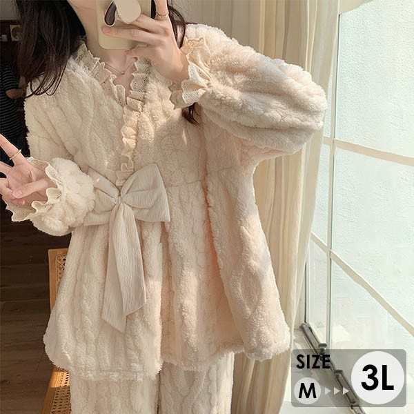 もこもこ ルームウェア 韓国 可愛い おしゃれ 上下セット パジャマ 冬 長袖 寝巻き 部屋着 暖かい あったか モコモコ レディース 大人用 ふわふわ レディース 女性用 かわ