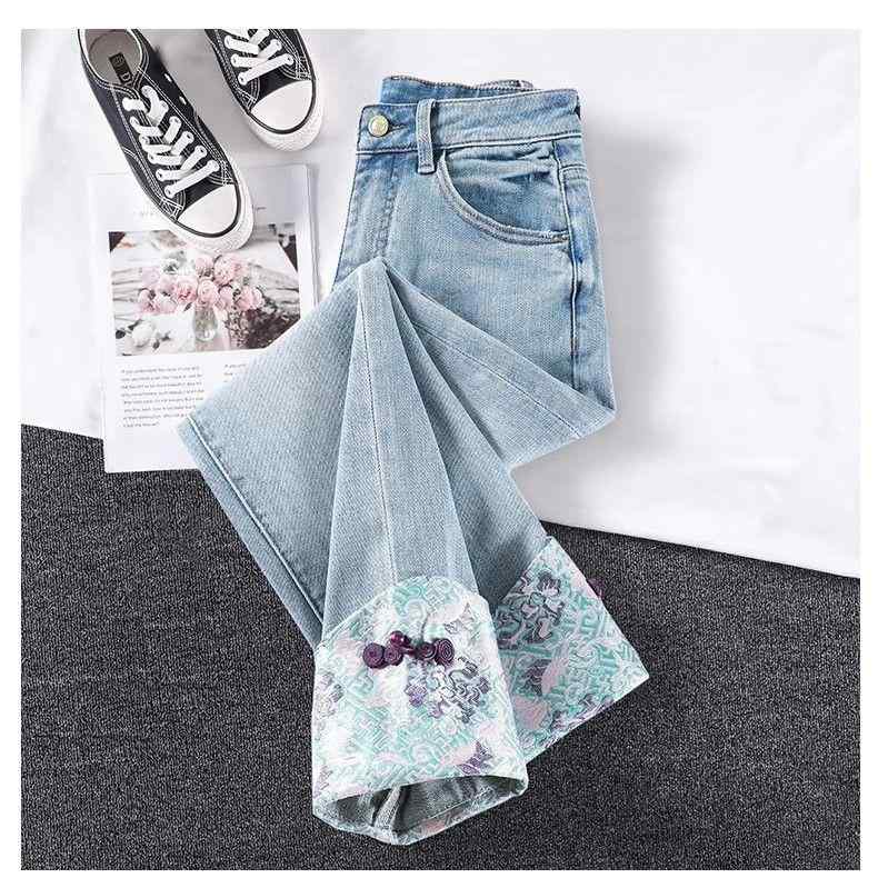 レディース ファッション カジュアル おしゃれ チャイナ風 シガレットパンツ 春 スリム ハイウエスト トレンディ カール ストレート ジーンズ