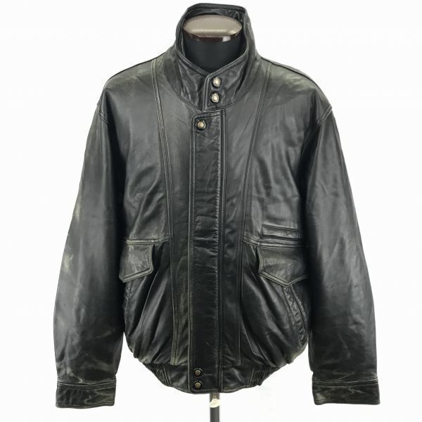 サンミッシェル羊革/ラムレザーライダースジャケット【Womens size-L/黒】スナップボタン/ウエストゴム入り/SANMICHIELEBA894L
