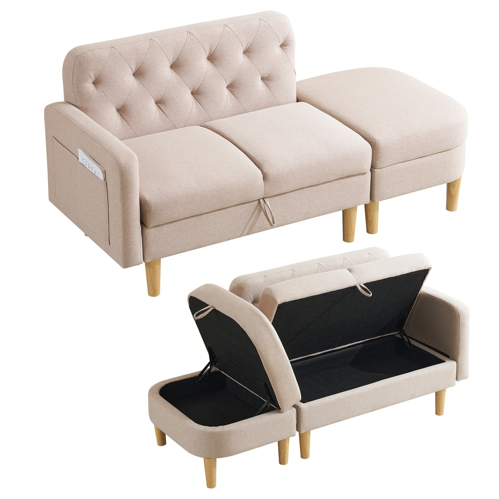 【日本国内出荷-3日で配達】韓国版 ファッション ソファ 2-3人掛け カウチソファ 収納機能 左右に使える片肘 オットマン レイアウト ローソファ コーナーソファー l字ソファ DJYC110