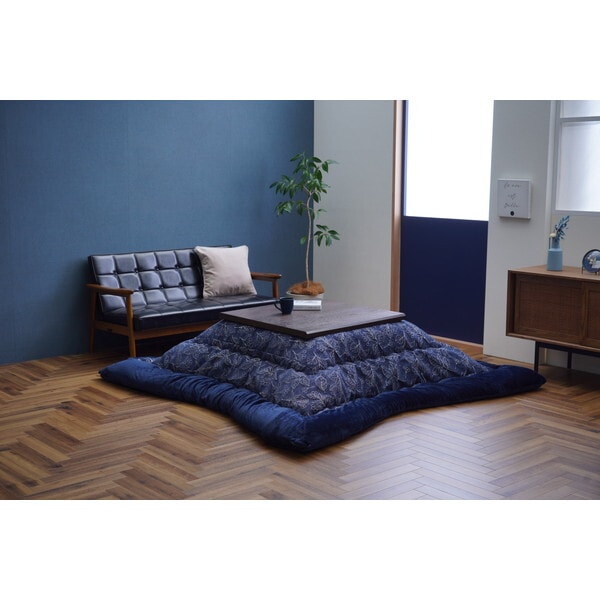 1161350190203 こたつ布団 単品 ふっくら 日本製 北欧柄 リーフ柄 ネイビー 長方形 約205×245cm メーカー直送