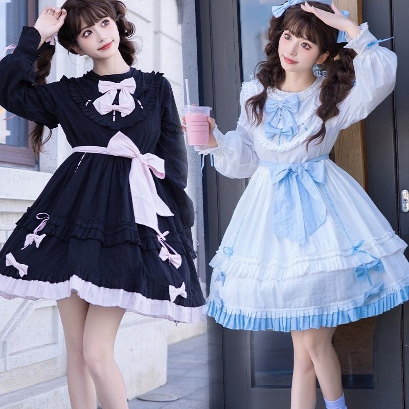 ロリータワンピース長袖少女ロリータワンピース可愛いロリータ姫スカート春と秋の日常OP大人ロリータスカート 今年人気爆発中 ロリータ メイド服 メガ割