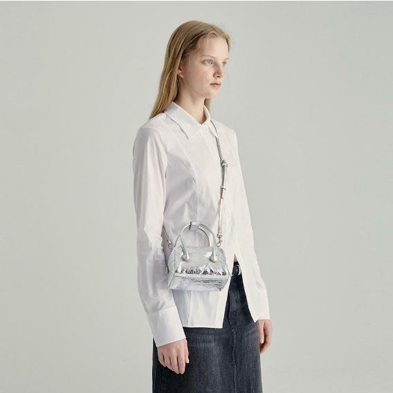 【MARGESHERWOOD】 PADDED SOFT TOTE MICRO : SILVER CRINKLE