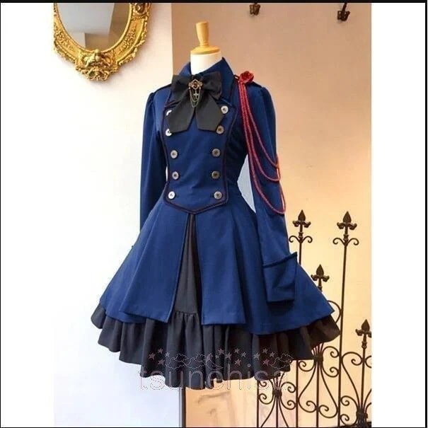 膝丈ワンピース軍服風ロリータワンピースゴスロリドレス長レディースファッションボトムススカート