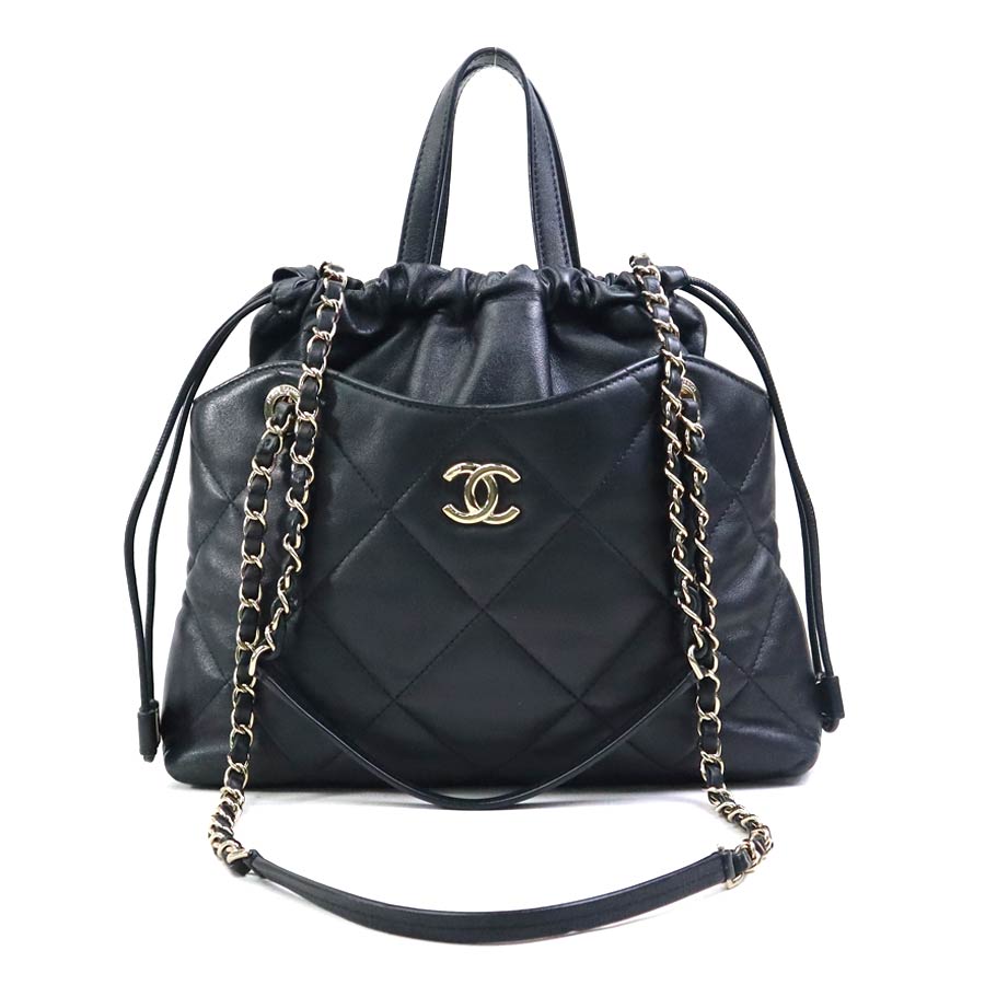 シャネル CHANEL ハンドバッグ ショルダーバッグ レザー ブラック ゴールド レディース e61541j