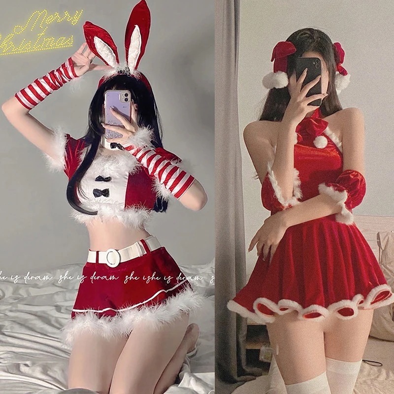 クリスマス コスプレ コスチューム ベルベット レッド ワンピース 美背 セクシーランジェリー