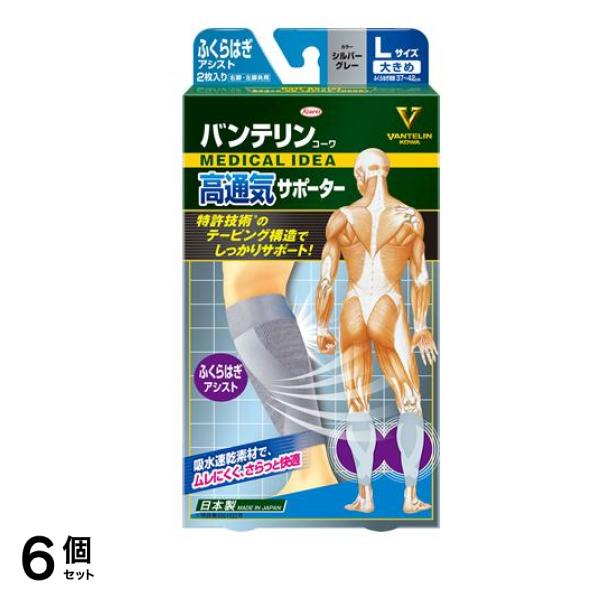 バンテリンコーワ高通気サポーター ふくらはぎアシスト シルバーグレー 2枚入 (大きめLサイズ) 6個セット