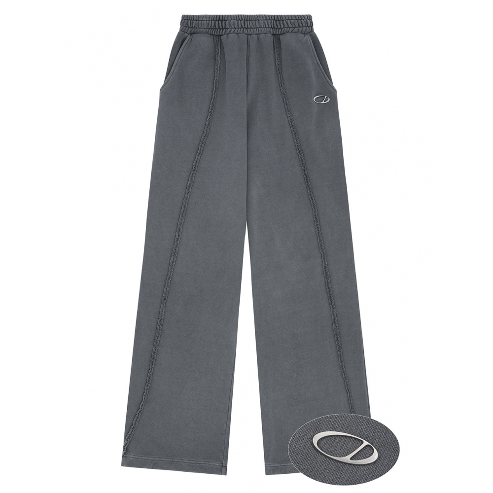 ODD STUDIO ピグメントカットオフストリングワイドパンツライトチャコール