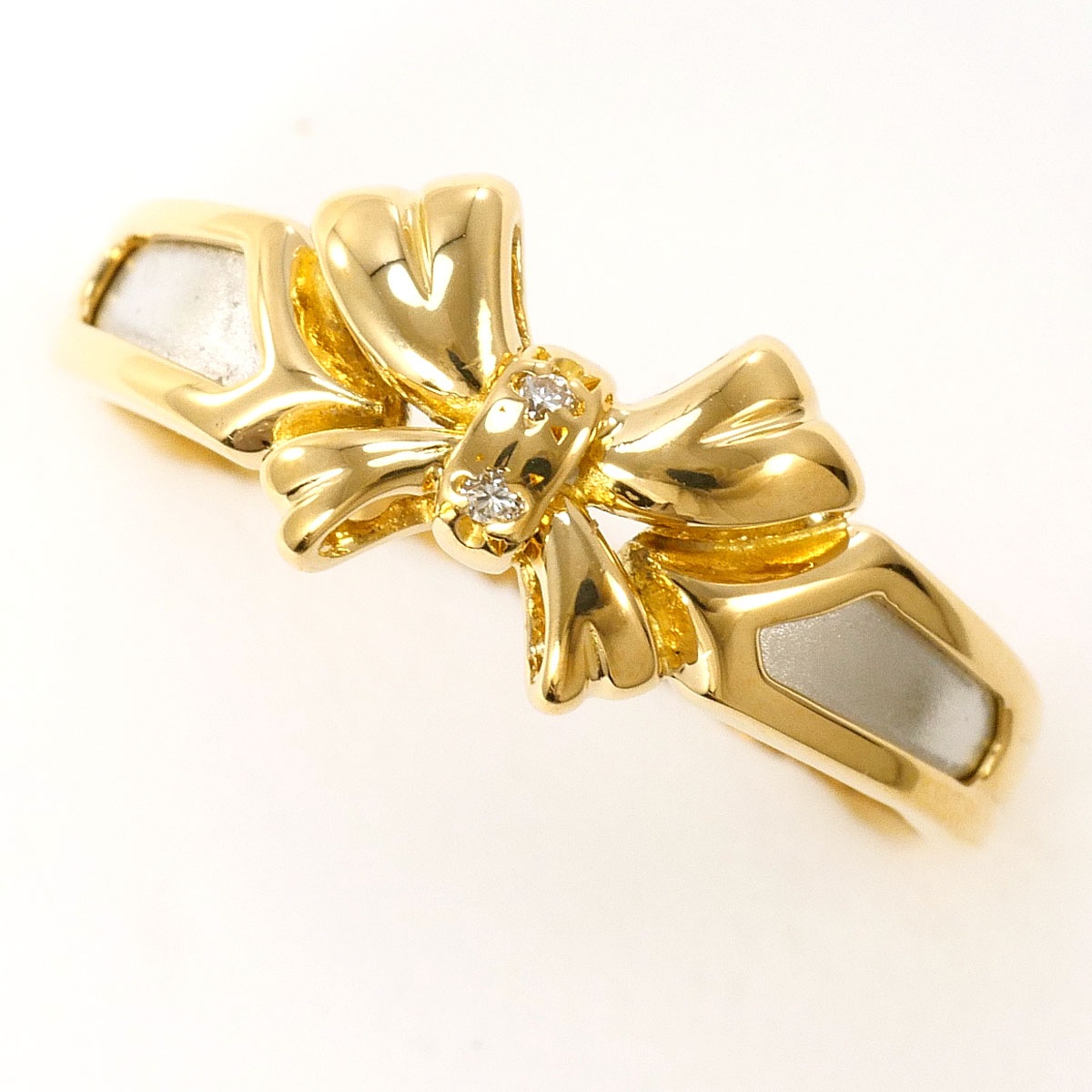 PT900 プラチナ K18 18金 YG イエローゴールド リング・指輪 11号 ダイヤモンド（ct刻印なし） 総重量約2.3g 中古