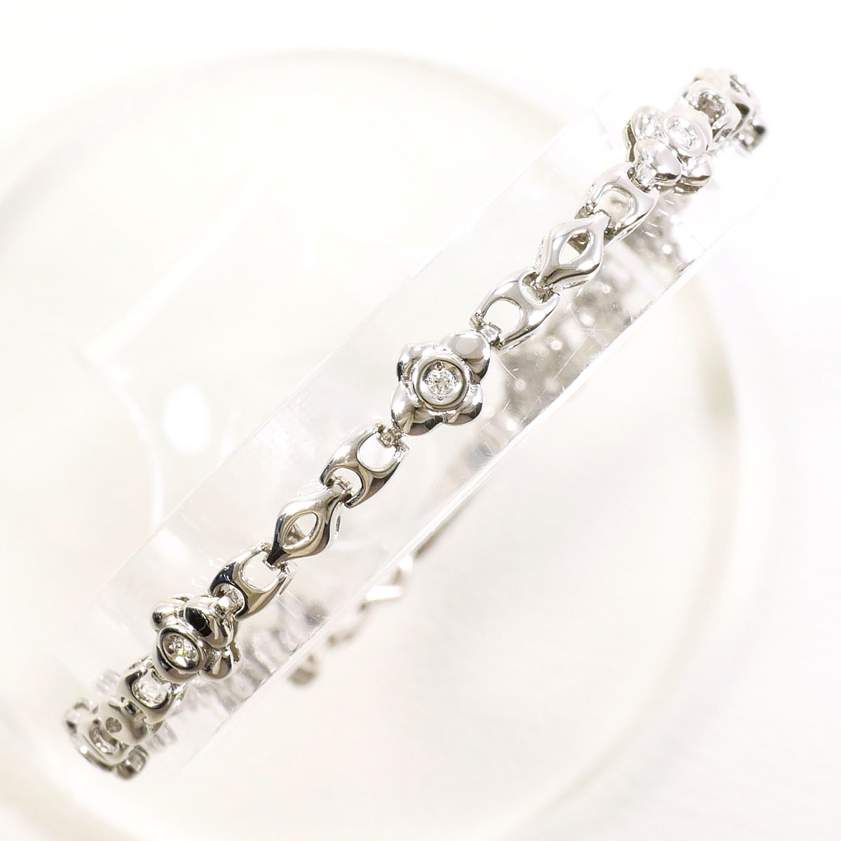 K14 14金 WG ホワイトゴールド ブレスレット ダイヤモンド 0.08ct 鑑別書 総重量約6.8g 約18cm 中古