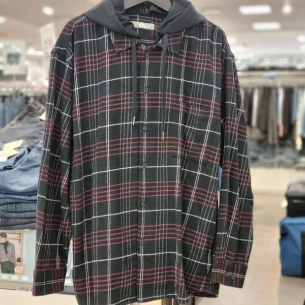 HC21 秋フード着脱式コットンチェック柄ビッグシャツ BSK637 (S19375625)