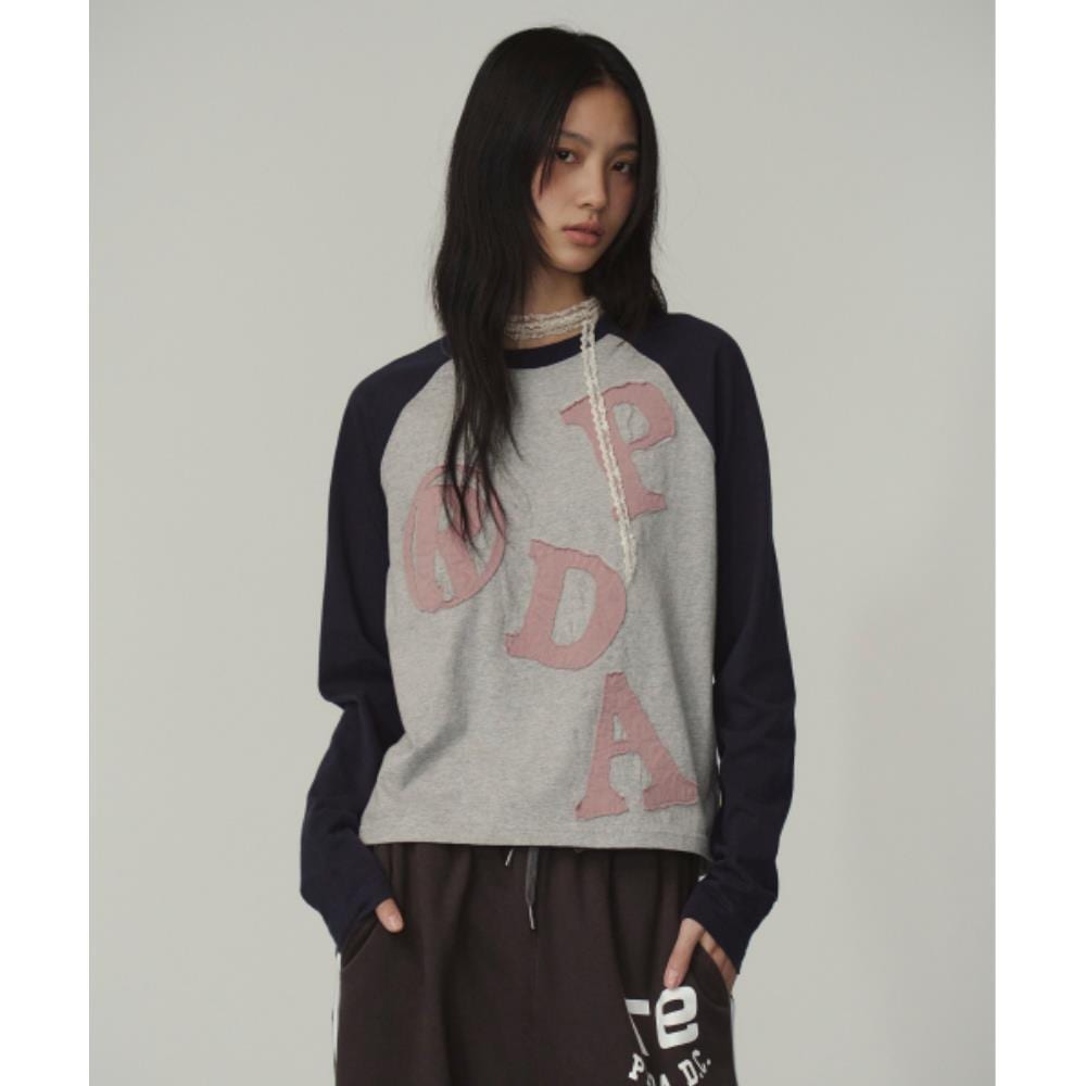 PRENDA PRDA BIG PATCH RAGLAN LONG SLEEVE GRAY PRTFAWRL08