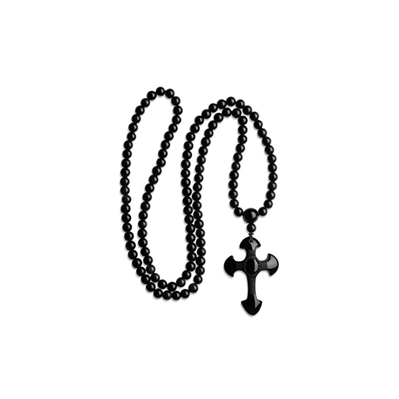 108珠 オブシディアン 十字架 魔除けペンダント ネックレス