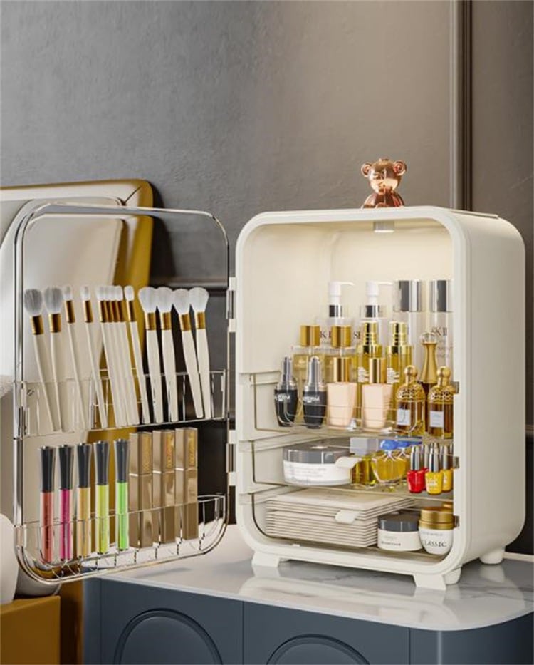 激安セール 化粧品収納ケース 化粧台 LEDライト 収納便利 大容量 天板 防水 トレンド 収納ケース 防塵 口紅 スキンケア