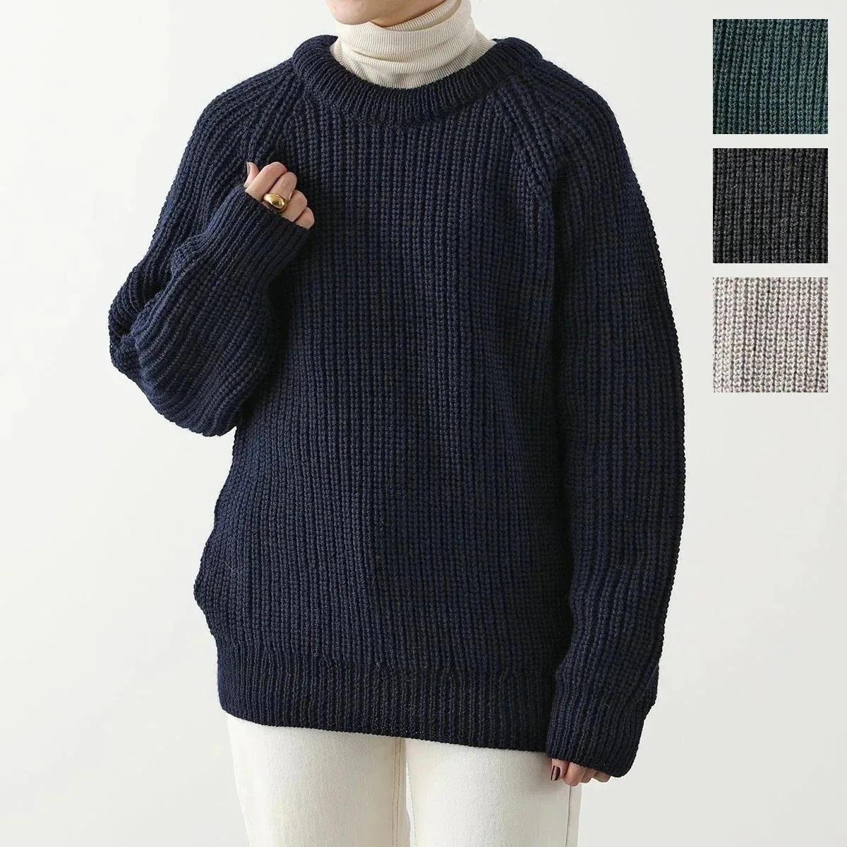 Aran Crafts アランクラフト セーター C761 レディース ウール ニット フィッシャーマンセーター クルーネック リブ オーバーサイズ カラー4色