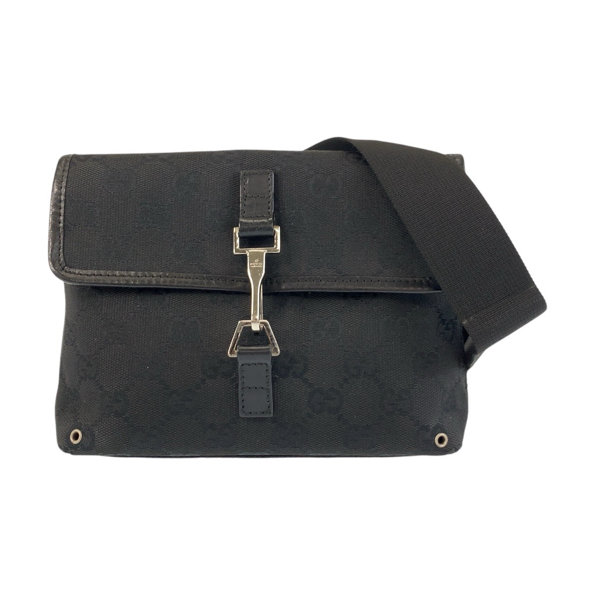 美品 ブラック 黒 シルバー金具 GGキャンバス 92543 ボディバッグ バムバッグ レディース 502352