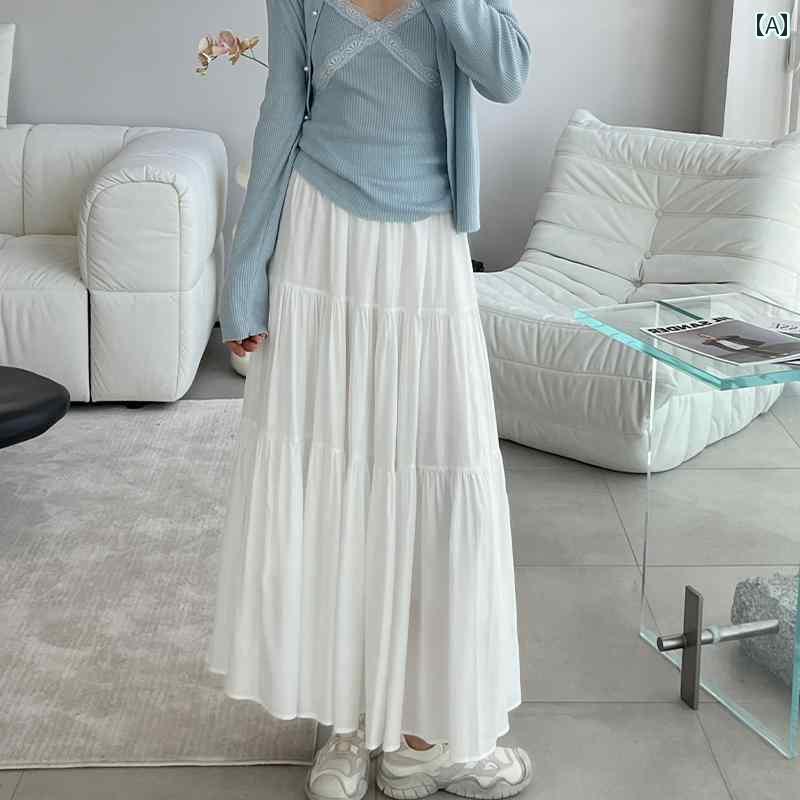 レディース　スカート　ハイウエスト モモ 姉さん 春秋 優しい スタイル 白 スカート 女性 ロング 2024小 ティアードスカート