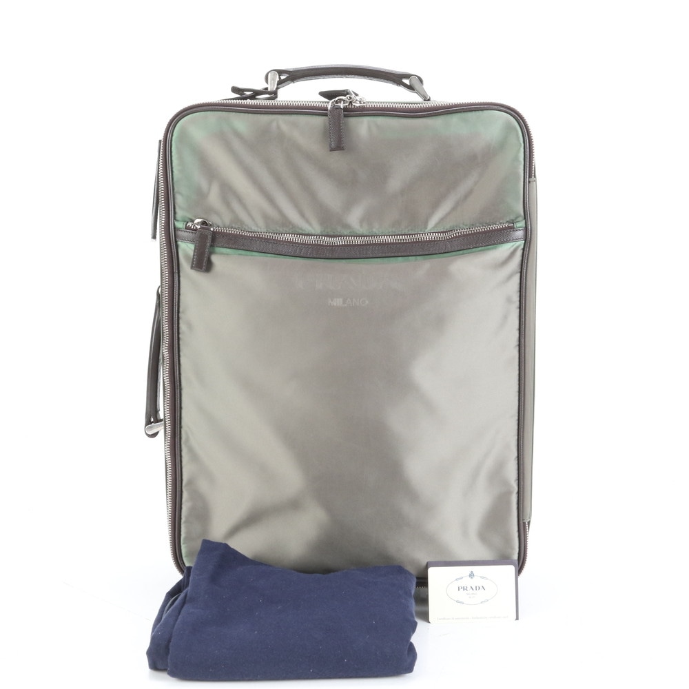 美品 ギャランティカード付 サフィアーノ 三角ロゴ VV030M レザー×ナイロン スーツケース キャリーケース バッグ 出張 旅行 トランク A4 メンズ ECE CQ32-8 中古