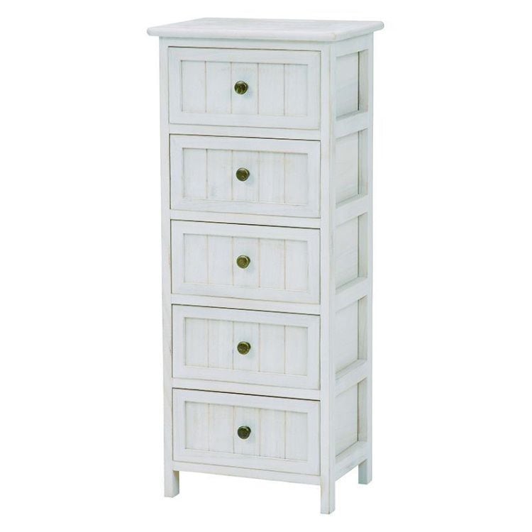 チェスト おしゃれ 5段 幅35×奥行27×高さ85.5cm アンティークホワイト 白