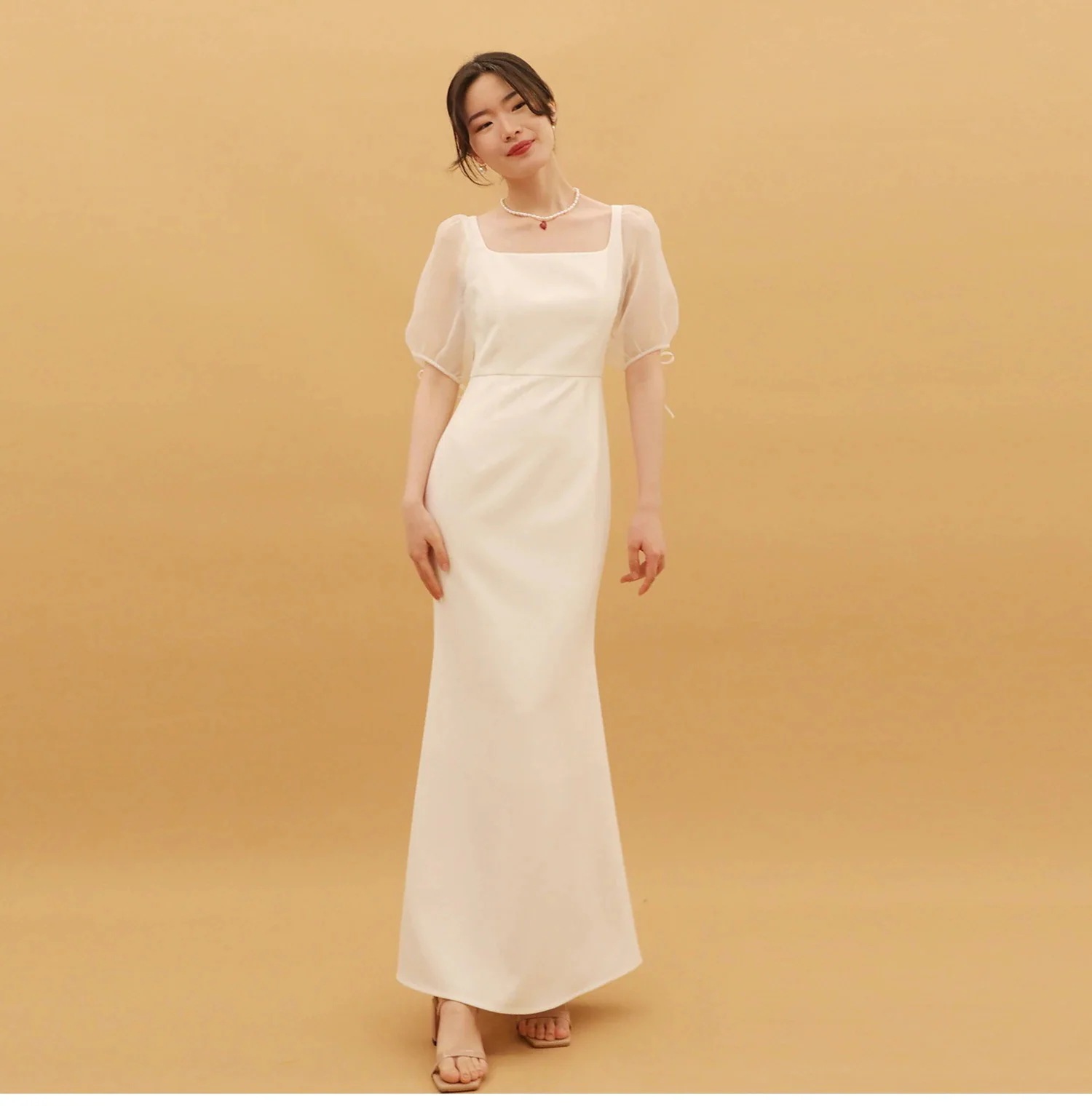 ウェディングドレス白前撮り Aライン マーメイド花嫁ロングドレスお呼ばれ結婚式お花嫁　白　ホワイト　パーティー