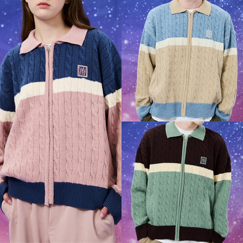[ONEUS ソホ 着用] Color block collar zipup cardigan 3色 韓国 アイドル レディース メンズ 春 大きいサイズ ゆったり 制服 13,475円